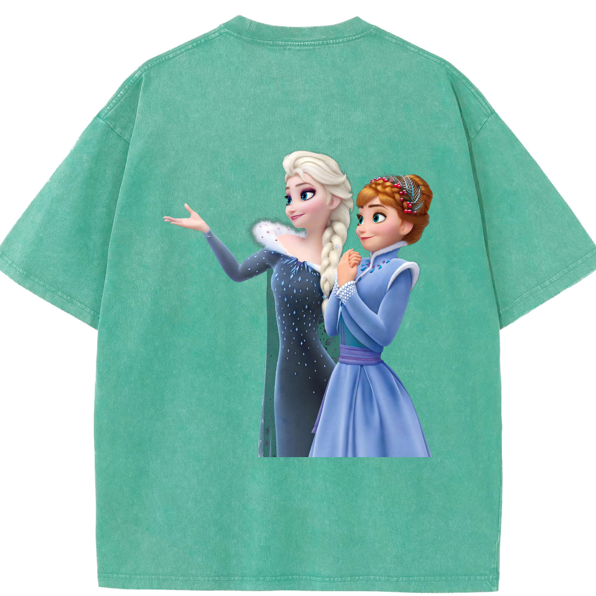 （画像用） アナと雪の女王 アンナ エルサ Frozen Anna Elsa 綿100% ヴィンテージ風 半袖Tシャツ（背面プリント）